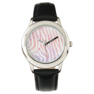 Relógio De Pulso Zebra rosa e Impressão branca