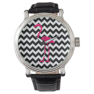 Relógio De Pulso Zigzag preto-e-branco, cor-de-rosa-claro