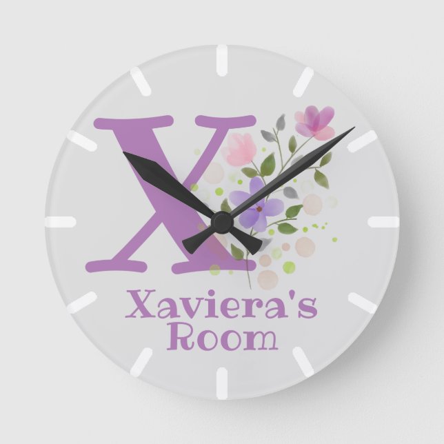 Relógio de quarto de criança com nome e inicial (Frente)