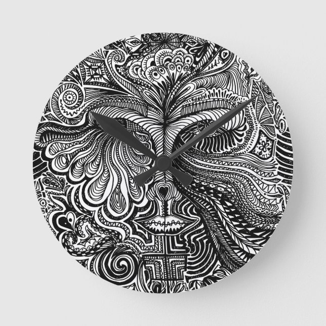 Relógio de Retrato de Linha Tripla Preta e Branca (Frente)