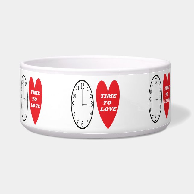 Relógio de Tigela de Pet com Coração Vermelho Hora (Frente)