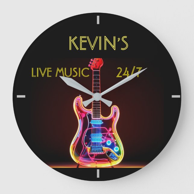 Relógio de Violão Faux Neon Round Acrylic (Frente)