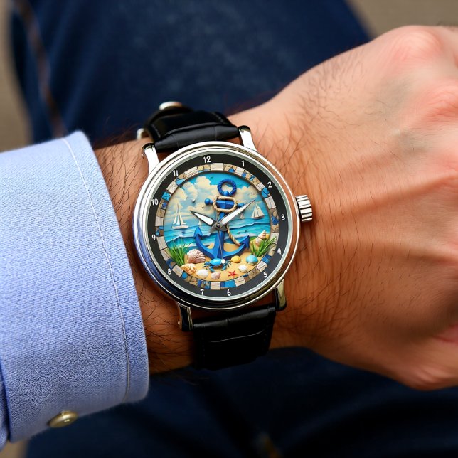 Relógio Decorative Nautical Feature Anchor Coastal Scenery (Criador carregado)