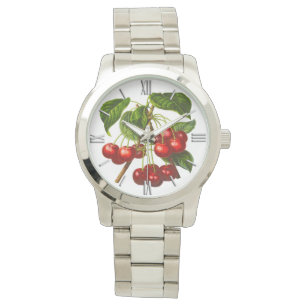Relógio Deep Red Botanic Cherry Impressão Watch