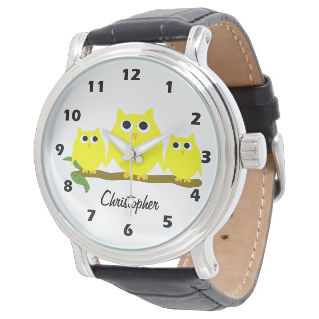 Relógio Desenho de Coruja Amarela Personalizado (Angular)
