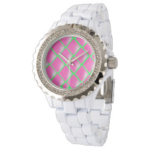 Relógio Desenho de Diamante em Rosa e Verde