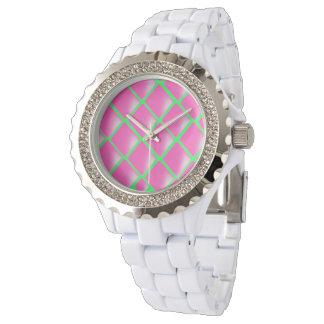 Relógio Desenho de Diamante em Rosa e Verde