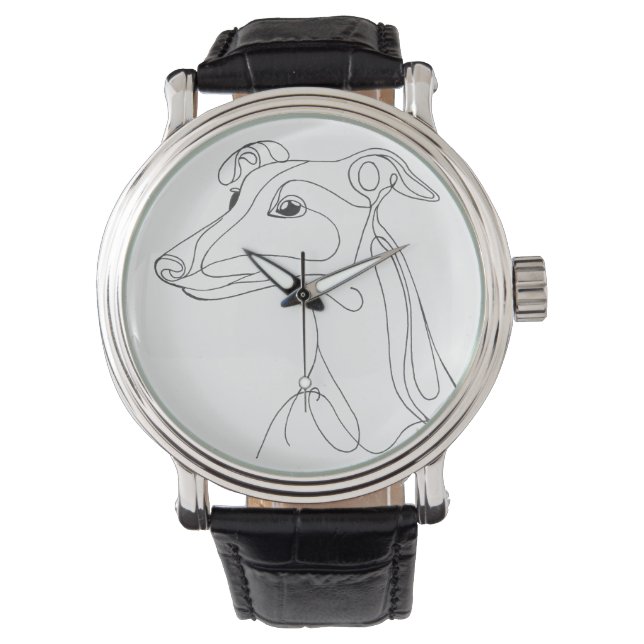 Relógio Desenho de Greyhound em Linha Cinza - Design Minim (Frente)