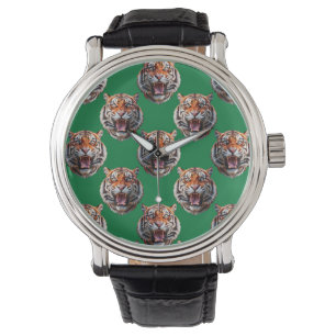 Relógio Desenho de padrão de cabeça de tigre verde