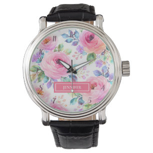 Relógio Desenho do Nome Personalizado Floral Boho Nascer d