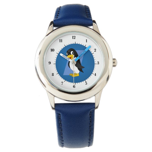 Relógio Desenho fofo de pinguim - azul (Frente)