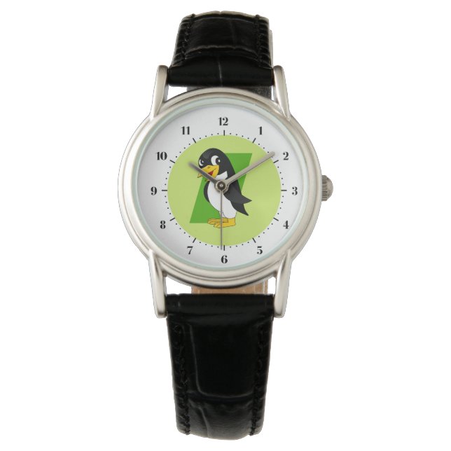 Relógio Desenho fofo de pinguim - verde (Frente)