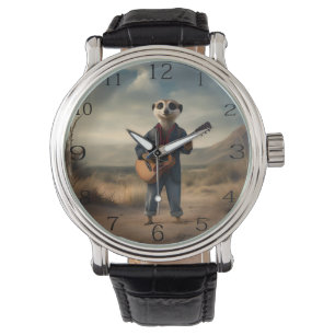 Relógio **"Desert Blues: A Meerkat's Denim Guitar Jam"**