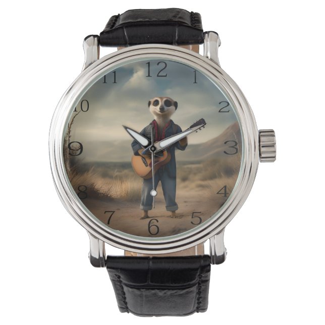 Relógio Desert Blues: Um dama de guitarra Denim Meerkat, (Frente)