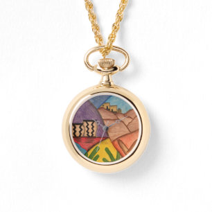 Relógio Desert Southwest Mão Desenhada Arte Popular Colori