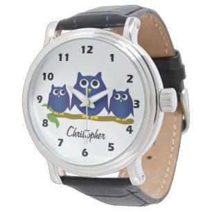 Relógio Design Coruja Azul Personalizado