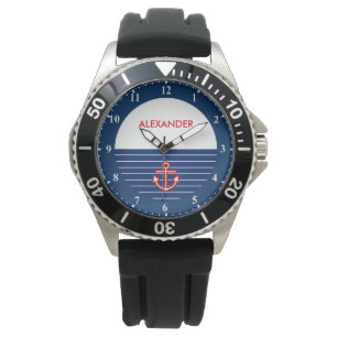 Relógio Design de Âncora Branco Marinho Marítimo