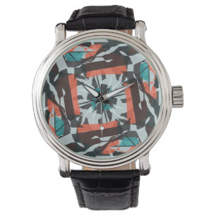 Relógio Design de Azulejo de fiação em laranja, preto e aq