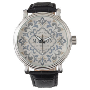 Relógio Design de Azulejo Ornamental Vintage com Tipografi