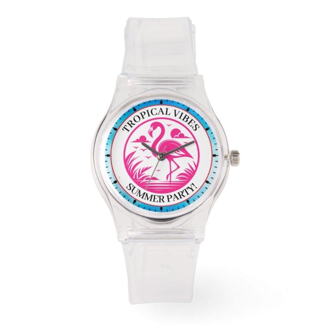 Relógio Design de Círculo de Verão Flamingo Rosa-68730 (Frente)