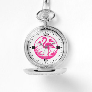 Relógio Design de Círculo de Verão Flamingo Rosa-68730