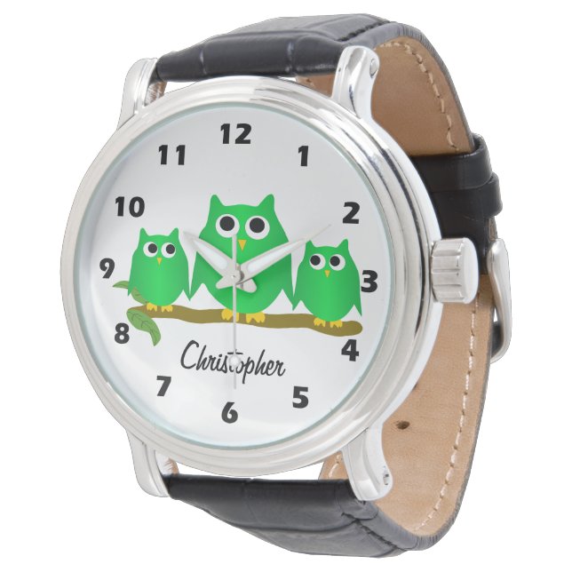Relógio Design de Corujas Verdes Personalizado (Angular)