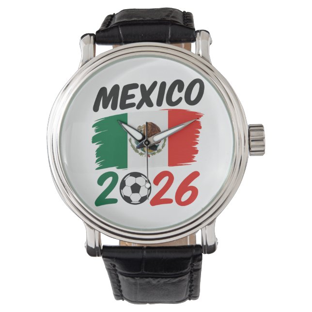 Relógio Design de Fã de Futebol México 2026 com Bola de Fu (Frente)