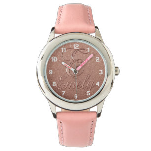 Relógio Design de nome de brilho Dourado do Rosa personali