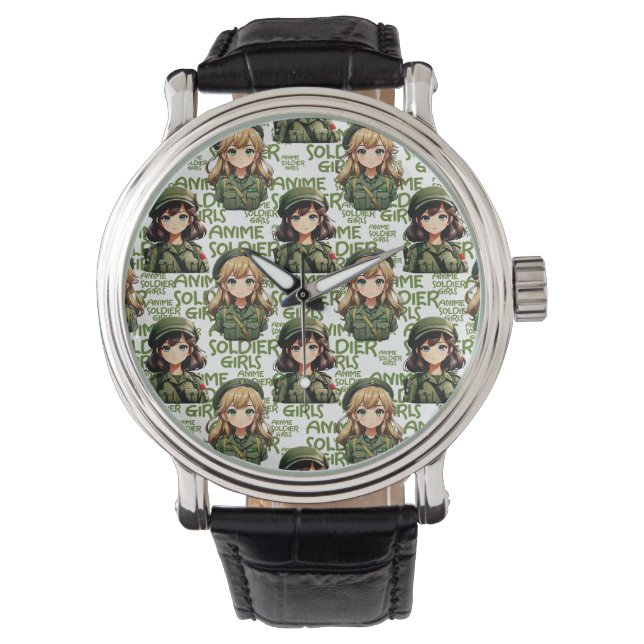Relógio Design de Padrão de Meninas Soldier Animes (Frente)