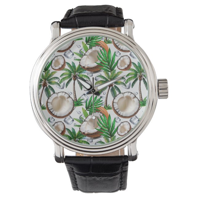 Relógio Design de Padrão Tropical de Árvore de Coco (Frente)