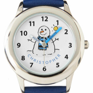 Relógio Design de Snowman de Natal com o Nome. Criança