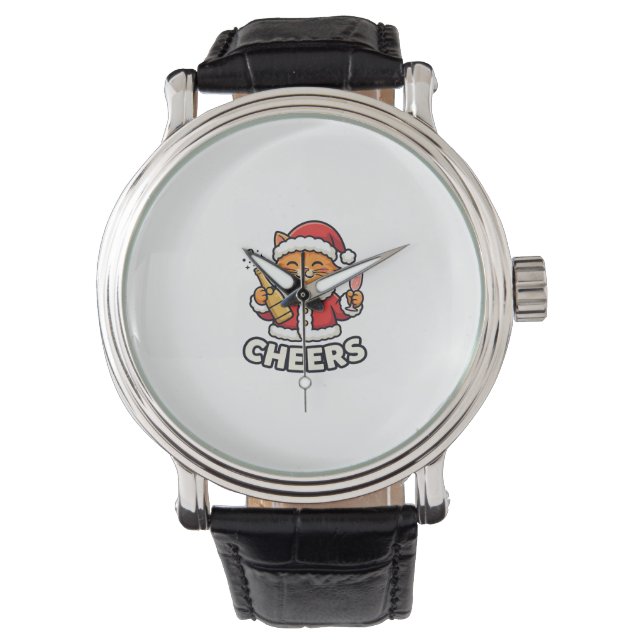 Relógio Design de Vetor de Gato de Natal Alegra (Frente)