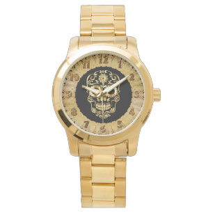Relógio design do crânio de açúcar Dourado