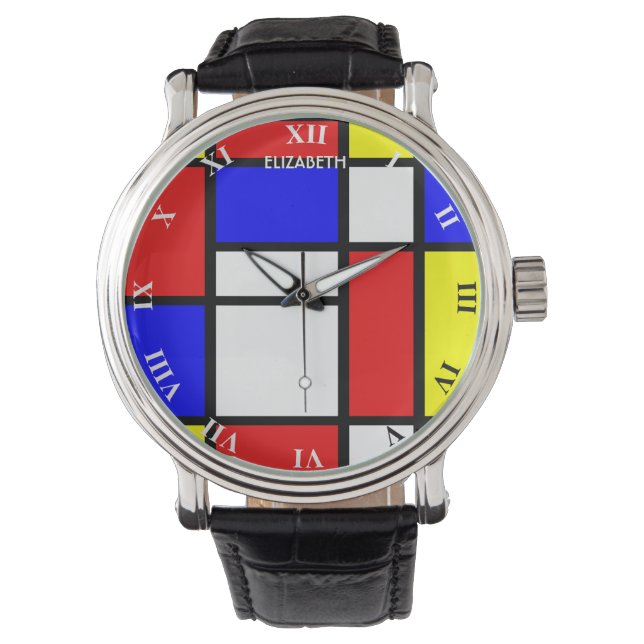 Relógio Design geométrica Mondrian Inspirou Arte Moderna (Frente)