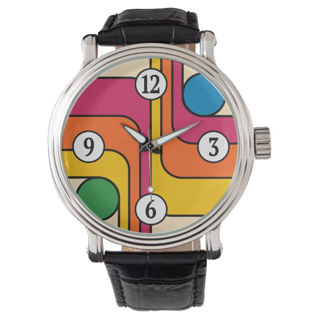 Relógio Design Geométrico Estilo Retro Mod Anos 70 (Frente)