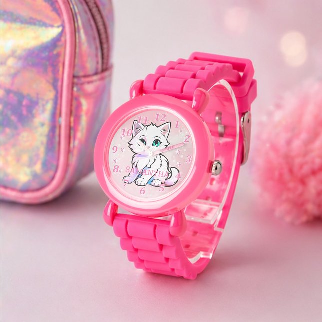 Relógio Design Infantil Kitten Diversão Rosa (Criador carregado)