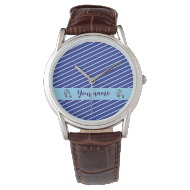 Relógio Design Minimalista Moderna Listrada Azul Personali (Frente)