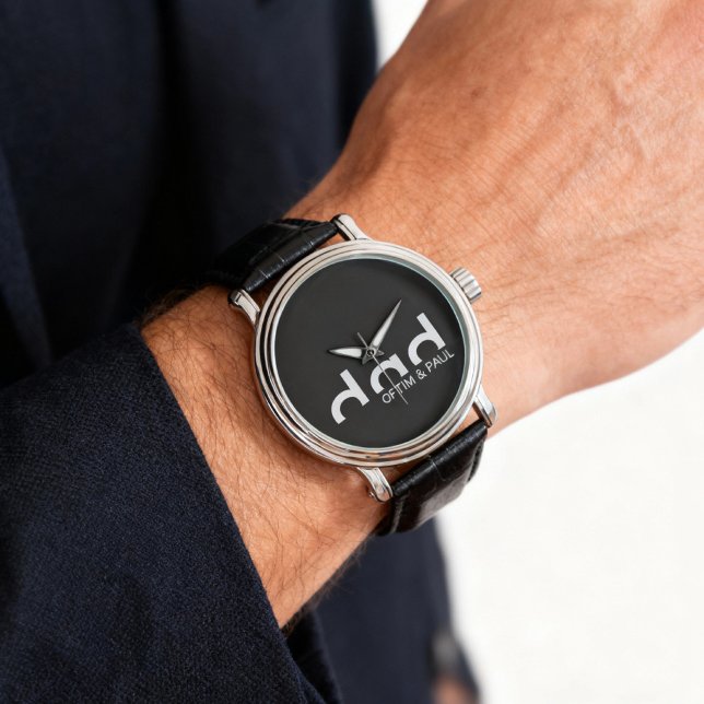 Relógio Design Simples Moderno com Nomes de Crianças (personalized dad watch)