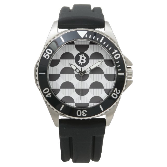Relógio Designer de Bitmoeda Preto e Branco (Frente)