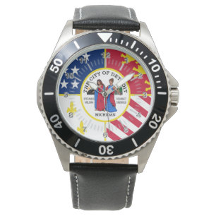 Relógio Detroit (Michigan) City flag Watch