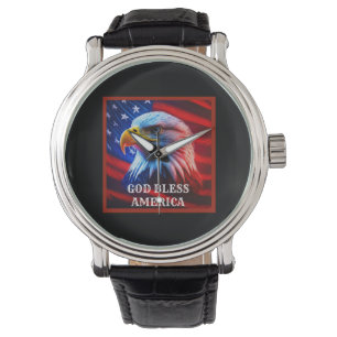 Relógio Deus abençoe América EUA Flag Bald Eagle