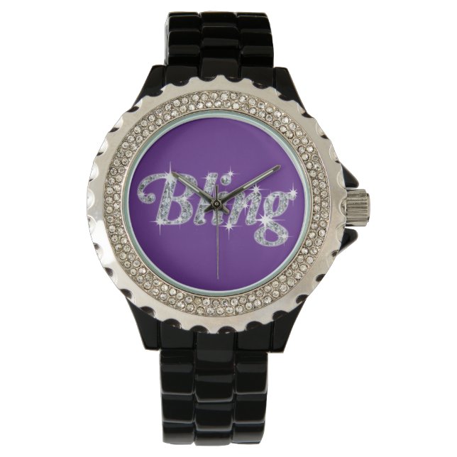 Relógio Diamante de Faux na design de Bling roxa (Frente)