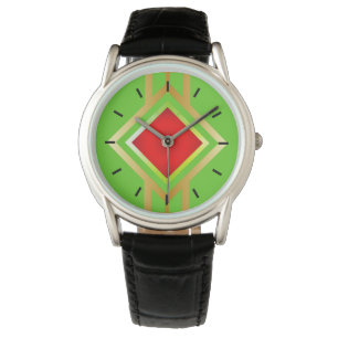 Relógio Diamante Vermelho Dourado de Fundo Verde