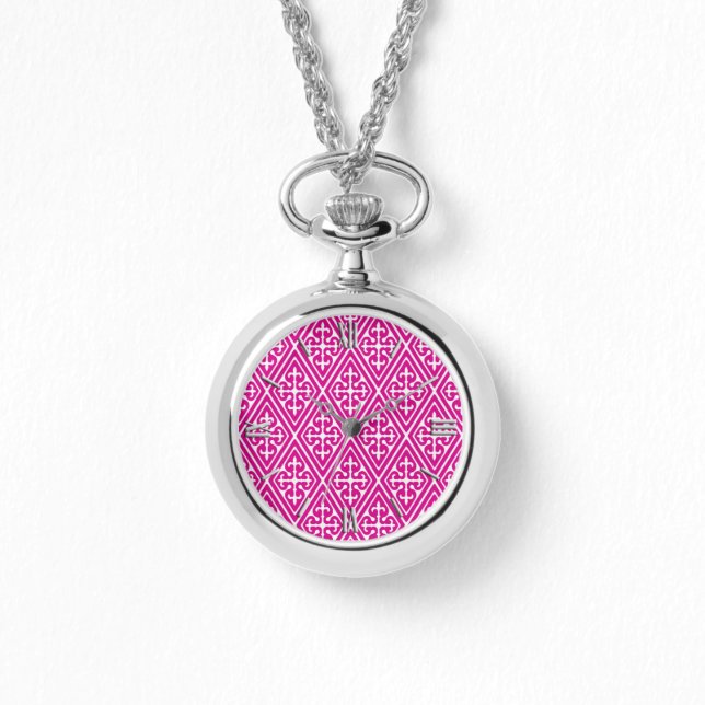 Relógio Diamantes de Damasco Medieval, magenta e branco (Frente)