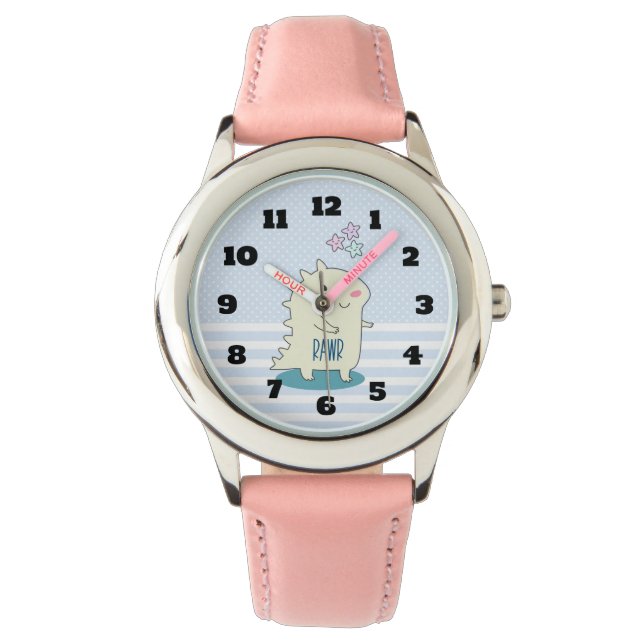 Relógio Dinossauro Amarelo-Gelado e Feliz Estrelas (Frente)