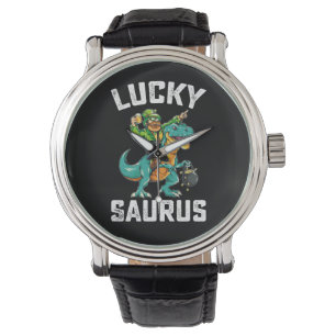 Relógio Dinossauro Lucky Saurus T Rex Dia de São Patrício