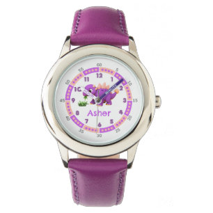 Relógio Dinossauro Roxo Personalizado Ankylosaurus Kids