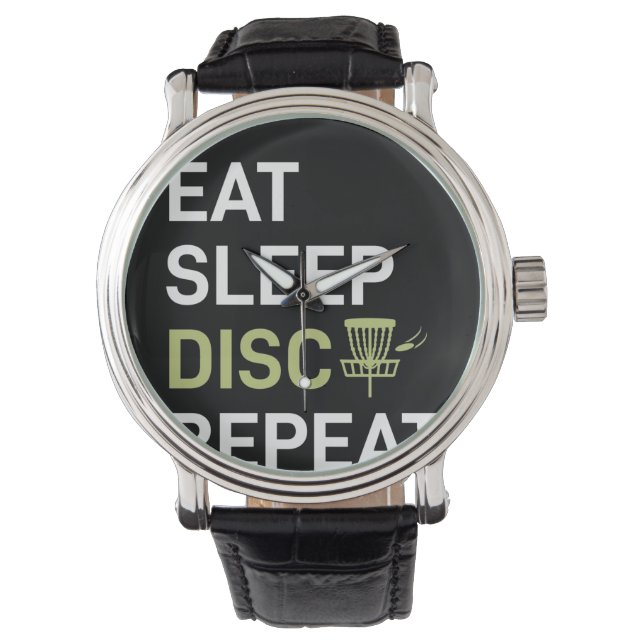 Relógio Disc Golf Player | Eat Sleep Disc Golf Repeat (Frente)