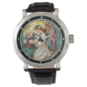 Relógio Divina Rosa Radiância Vidro Pintado Anjo Parede