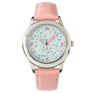 Relógio do rosa das meninas com cerceta Paisleys